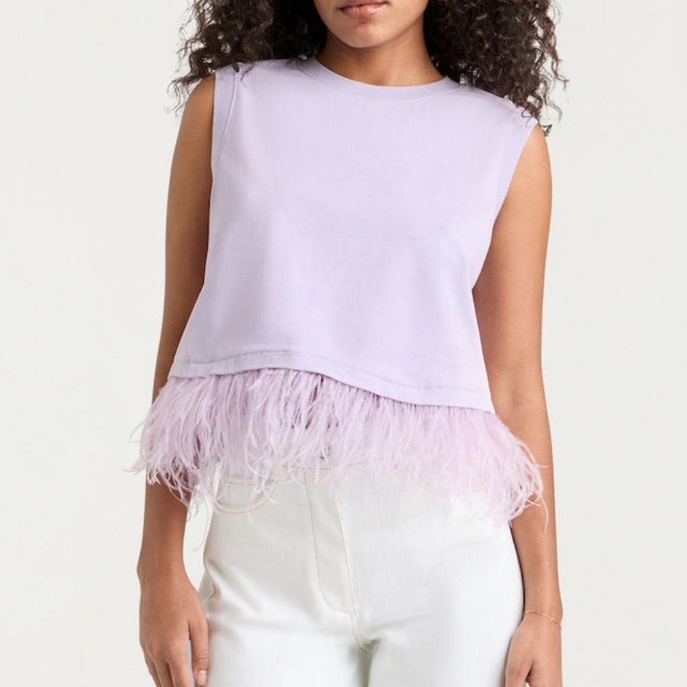 Main Strip Lavendar Feather Hem Cropped Top